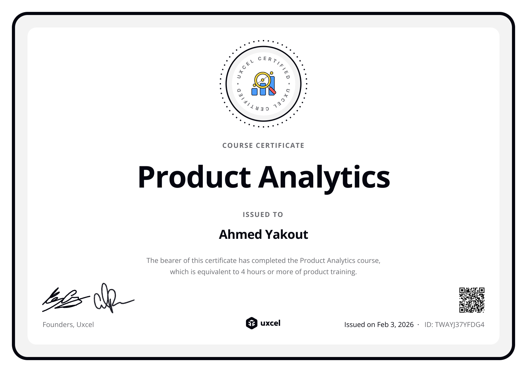 Ahmed Yakout's certificate